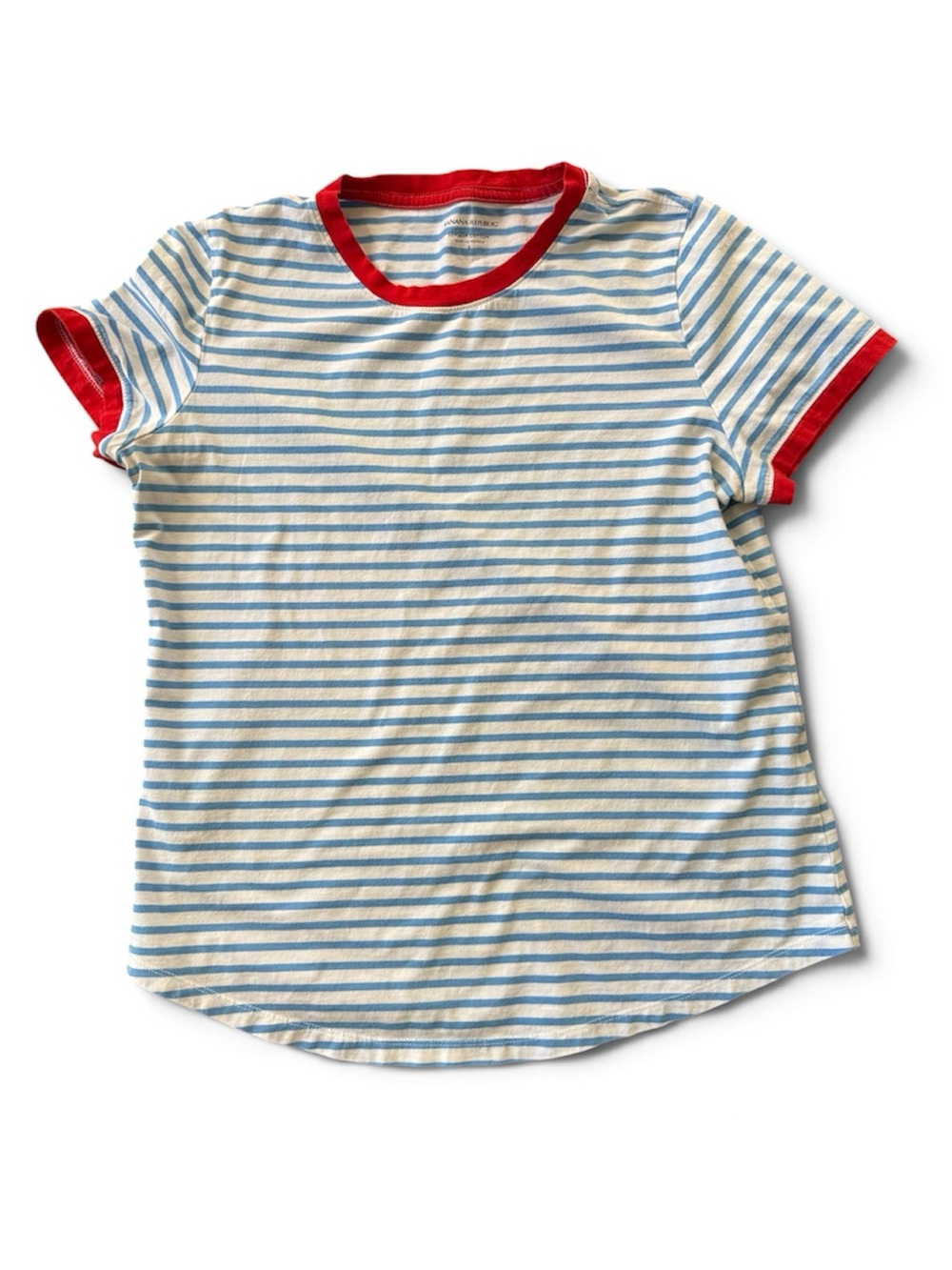 Banana Republic Tee Shirt Supima Cotton Blue White Stripe Ringer Small